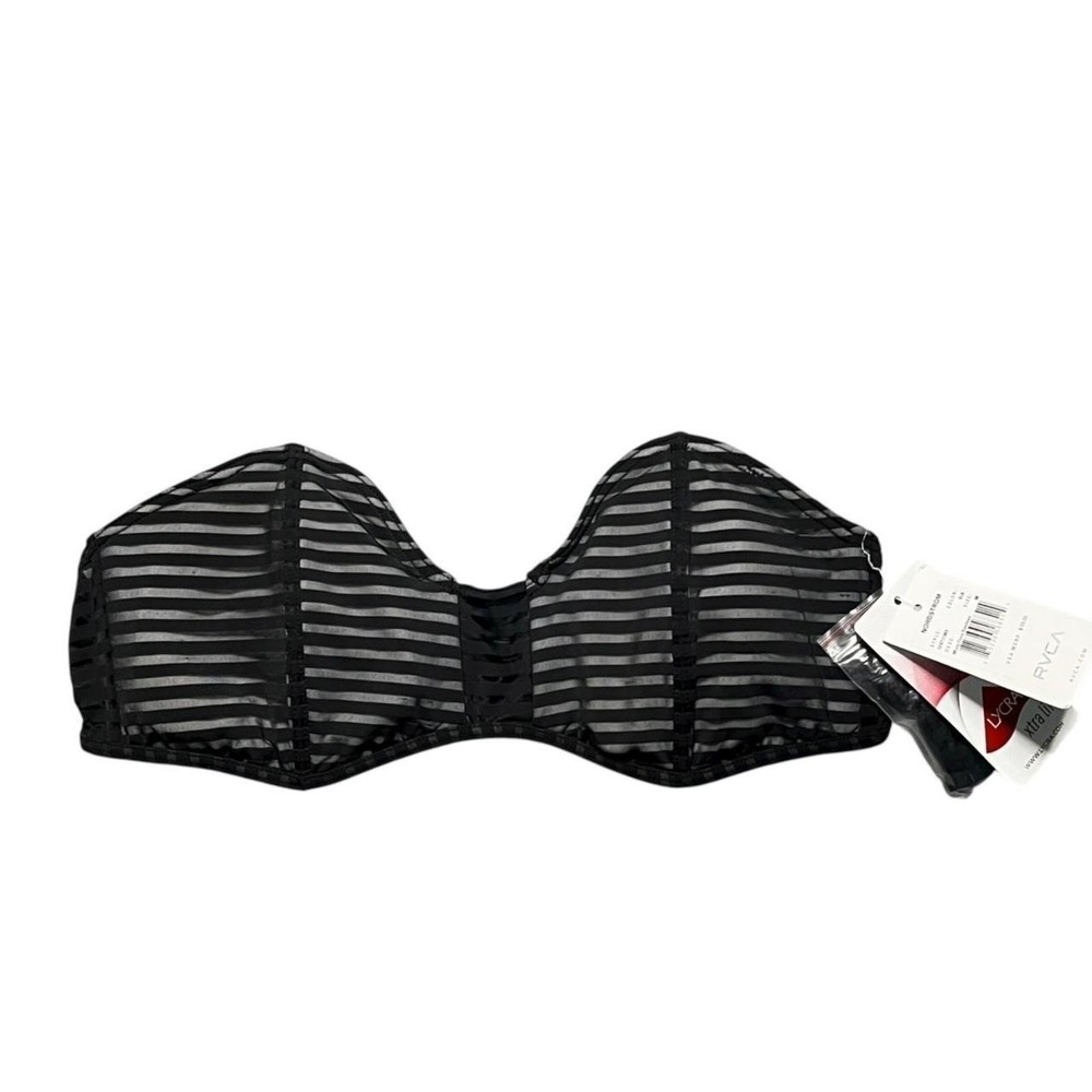 RVCA Misty Flora Bandeau Bikini Top Black Striped Mesh Womens Medium NWT